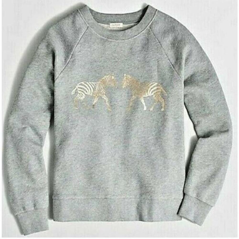 J. Crew Factory gray foil zebra gray pullover sweatshirt french terry size XS